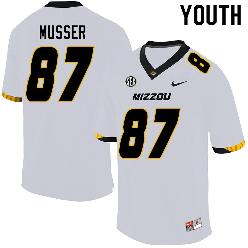 Youth #87 Cade Musser Missouri Tigers College Football Jerseys Sale-White - Click Image to Close